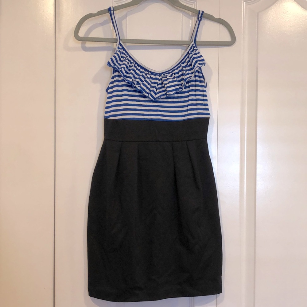 Forever 21 Blue & White Striped Dress Black Skirt